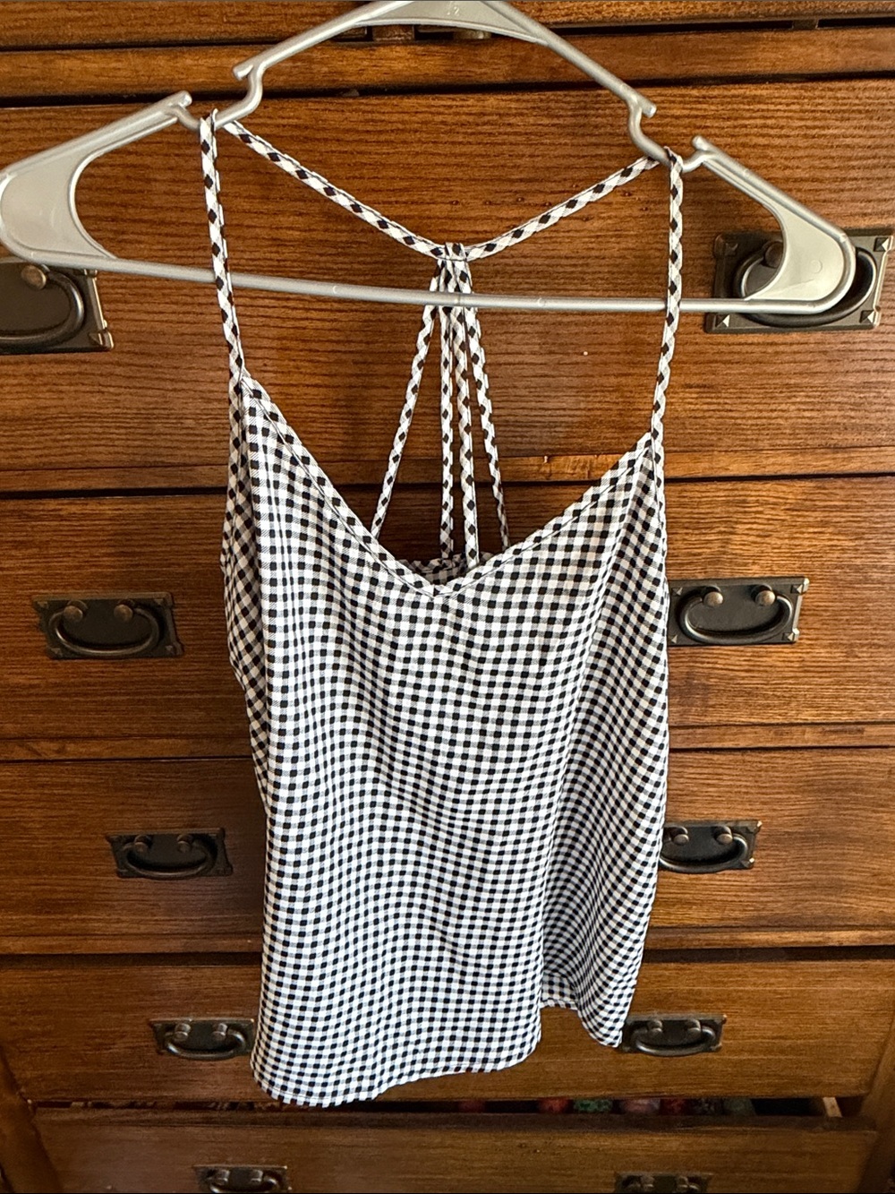 Abercrombie & Fitch Black and White Gingham Braided-Strap Cami
